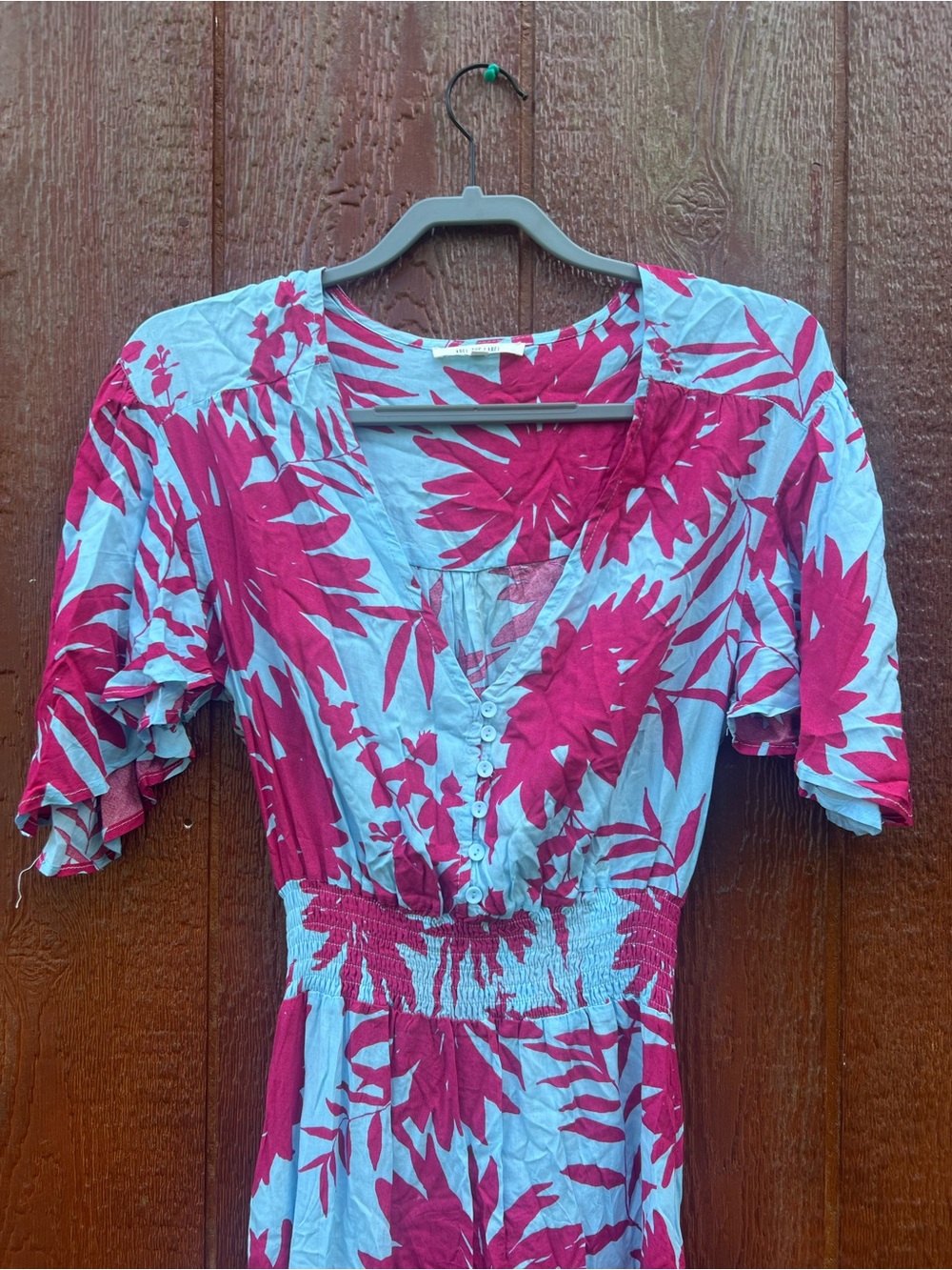 Abel The Label Tropical Floral Smocked Waist High Low Midi Dress XS Boho Resort - Picture 4 of 6